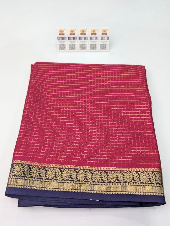Rani pink Mysore Crepe · Small Checks SS-140-010 — pure Mysore crepe silk saree