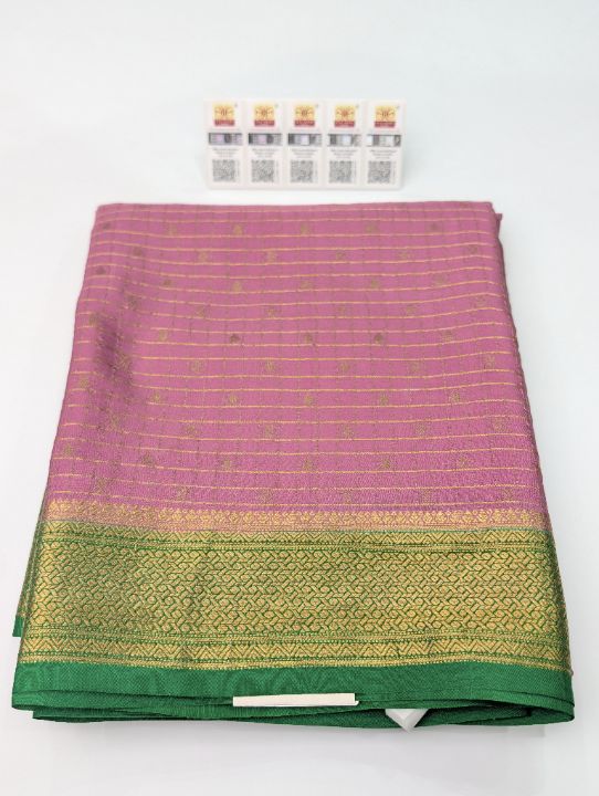 Rose pink Mysore Crepe · Small Checks with Butta SSB-140-038 — pure Mysore crepe silk saree
