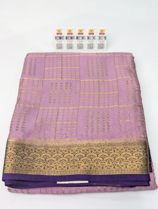 Onion pink Mysore Crepe · Checks and Butta SSB-150-017 — pure Mysore crepe silk saree