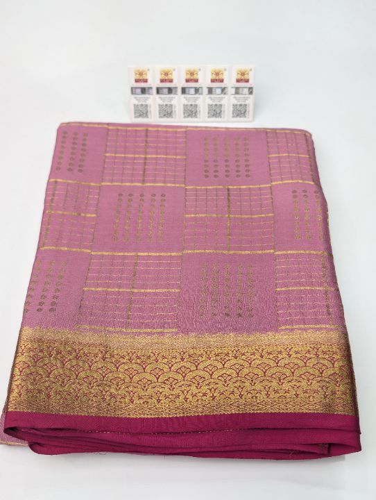 Rose pink Mysore Crepe · Checks and Butta SSB-150-019 — pure Mysore crepe silk saree